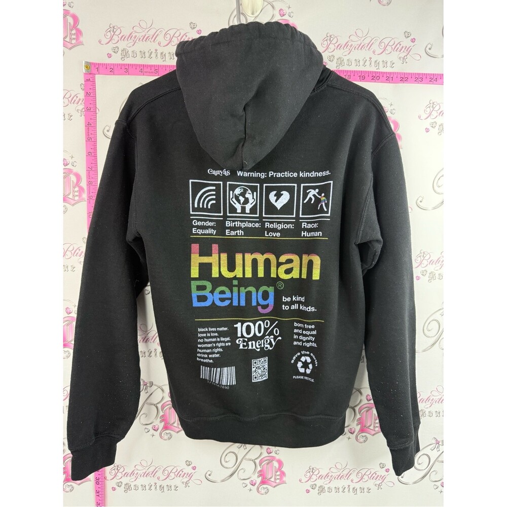 Gildan Black Hoodie with White "Be Kind To All Kinds" Text human rainbow